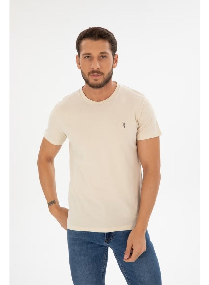 Four Man Men's Cream Crew Neck Cotton Relaxed Fit T-Shirt - Image 2